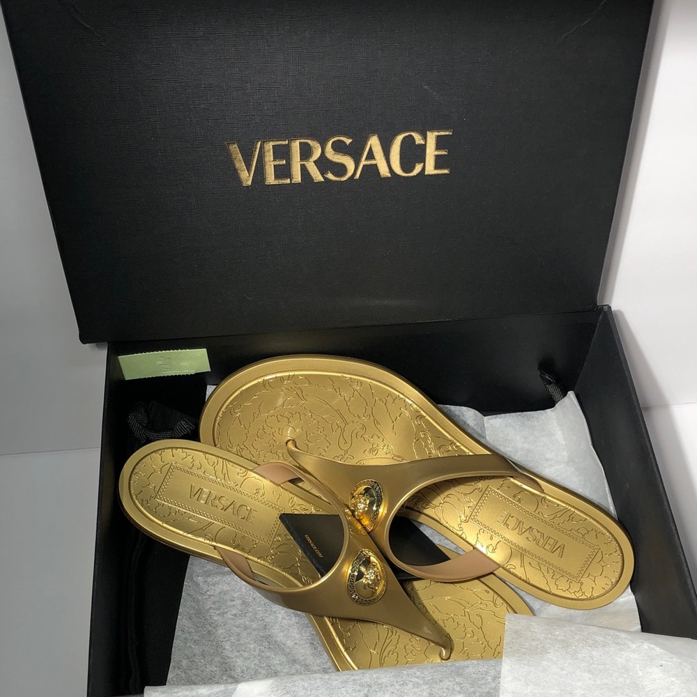 New Authentic Versace Gold Sandals size 40 - Picture 12 of 14